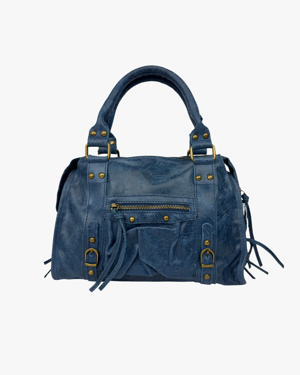 Vista frontal del bolso Stargirl Blue de Seis Doses, un bolso de mujer estilo Balenciaga, con diseño estructurado, asas reforzadas y detalles plateados. Ideal para un look sofisticado y moderno.