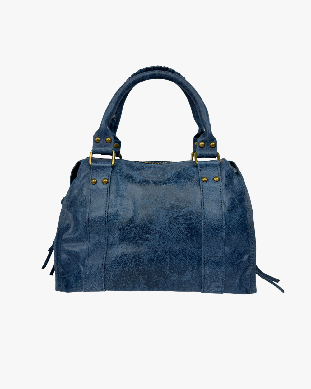 Parte trasera del bolso Stargirl Blue, destacando su acabado en cuero vegano texturizado y costuras elegantes. Un bolso versátil para el día a día.