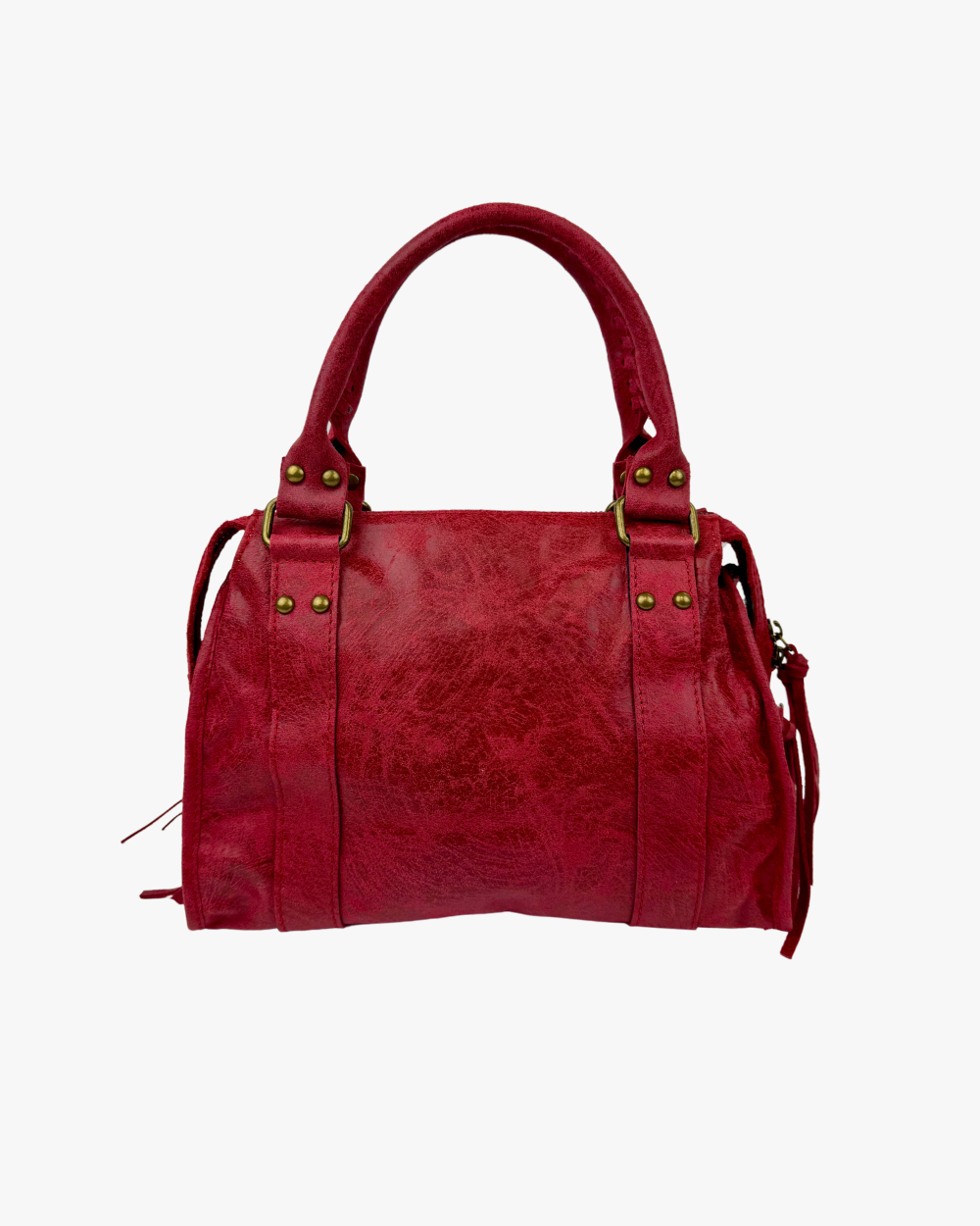 Parte trasera del bolso Stargirl Red, con costuras finas y acabado en cuero vegano texturizado, resaltando su calidad y diseño moderno.