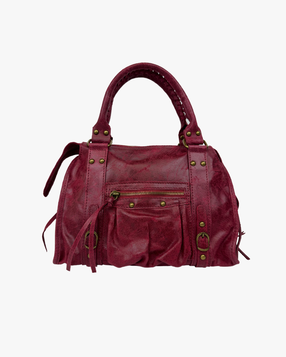 Vista frontal del bolso Stargirl Wine de Seis Doses, un bolso de mujer elegante estilo Balenciaga, con un intenso color burdeos, diseño estructurado y asas reforzadas. Perfecto para un look sofisticado.
