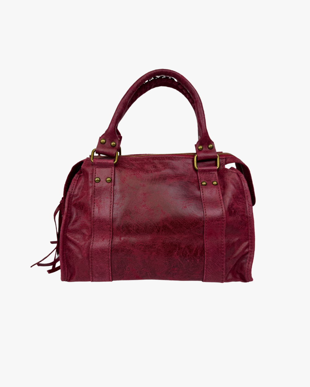 Parte trasera del bolso Stargirl Wine, con acabado en cuero vegano burdeos, costuras de alta calidad y detalles metálicos plateados. Un complemento atemporal para cualquier armario.
